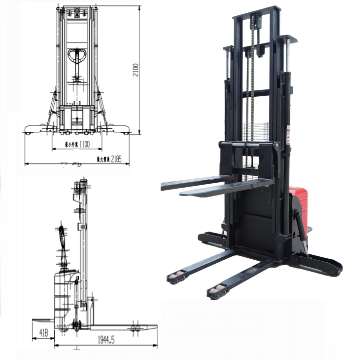 Electric Stacker 1.5–2.0 Ton High Lift with Support Legs for sale