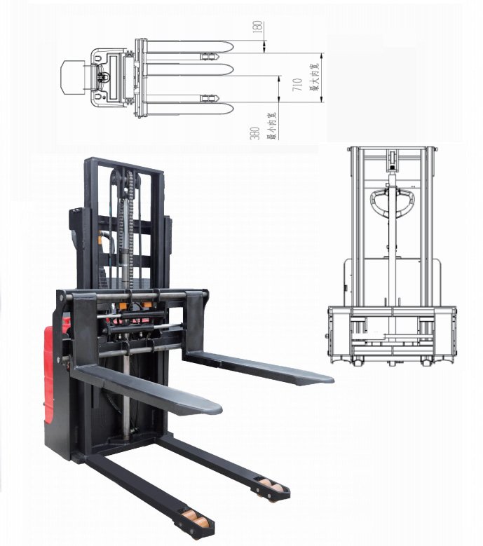Electric Stacker with Side Shift 1.5–2.0 Ton Mobile Side Loading drawing