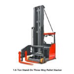 1.6-Ton Stand-On Three-Way Pallet Stacker | MCA16 Series for High-Density Mid-to-High VNA Warehouses 1.6-Ton Stand-On Three-Way Pallet Stacker