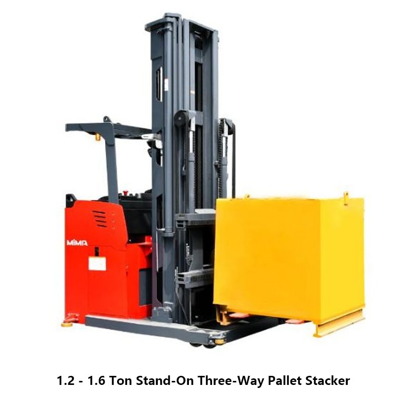 Stand-On Three-Way Pallet Stacker
