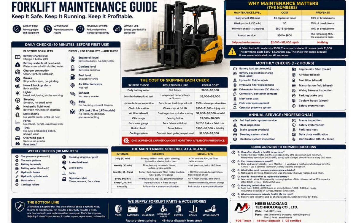 Forklift Maintenance Checklist — Daily, Weekly, Monthly, and Annual