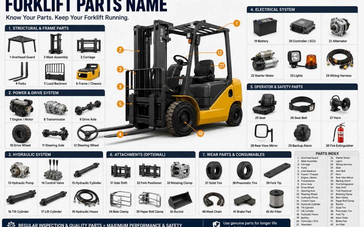 Forklift Parts Name — Complete Guide With Diagram (Every Part Explained)