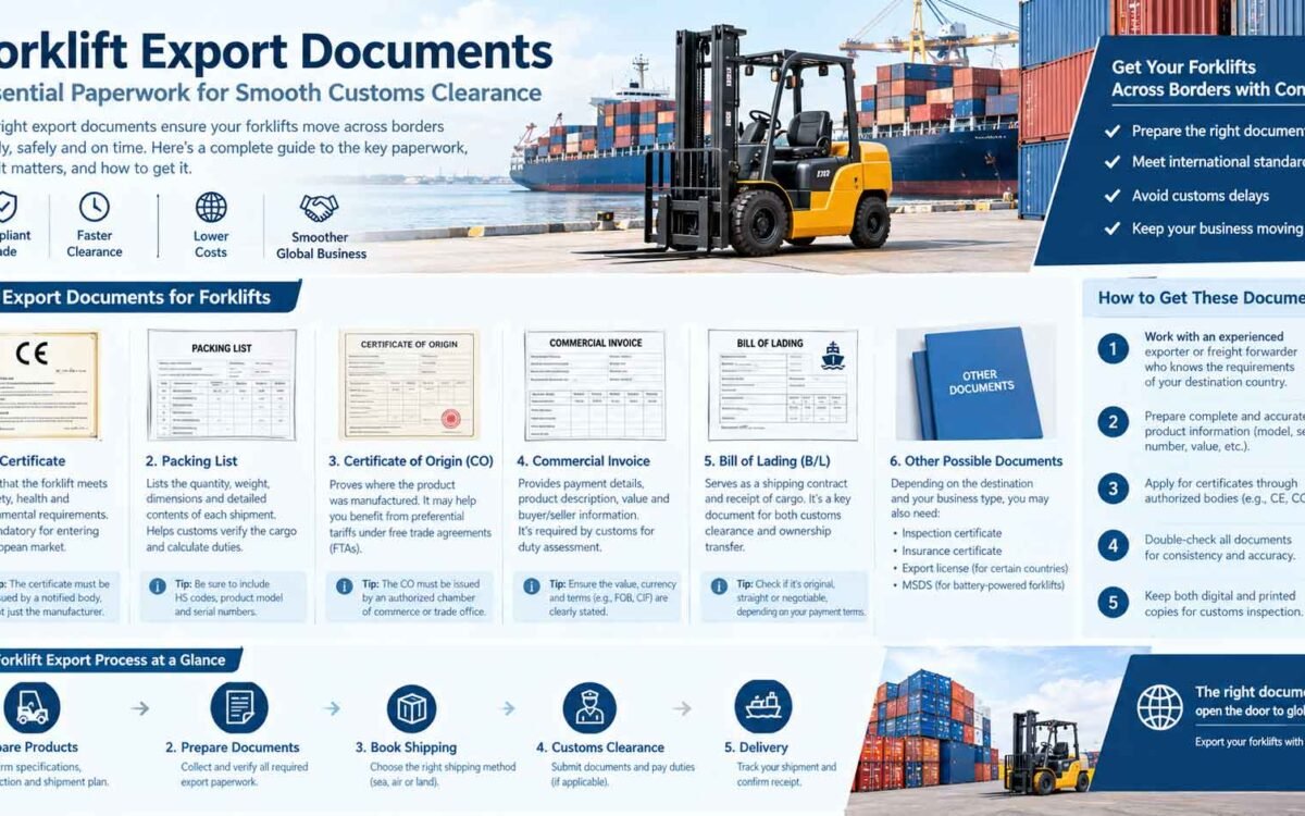 Export Documents for Forklifts: CE, Packing List, Certificate of Origin